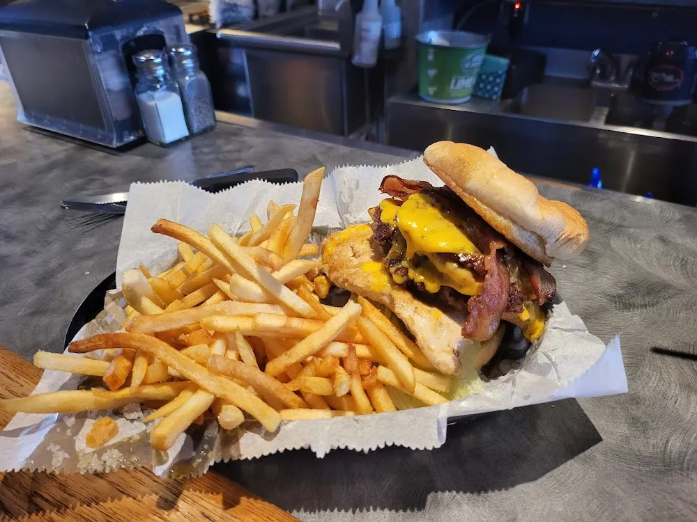 Double Double with Pork Chop Sandwich with Bacon